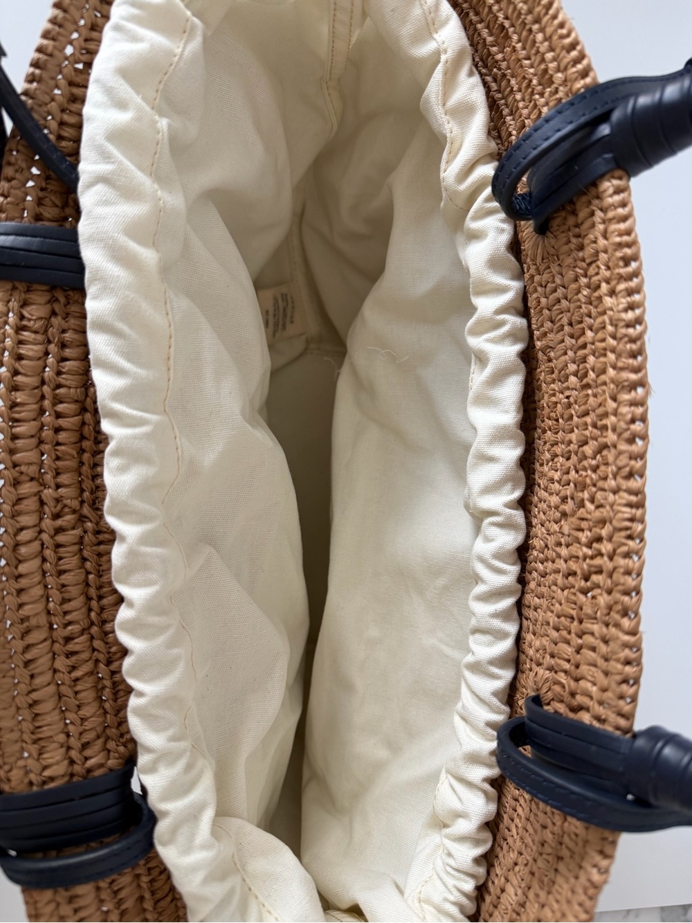 Sézane Justine Basket Bag in Deep Natural Raffia and Navy Handles - Picture 13 of 15